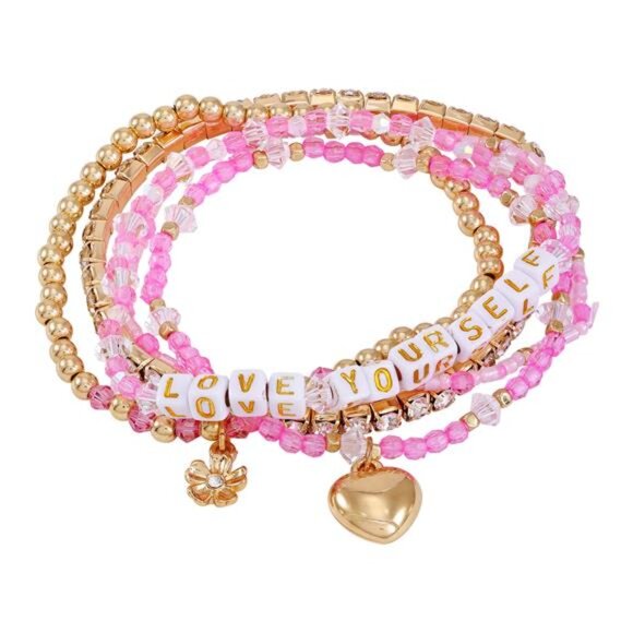 Beaded Women's and Teen 5pc Word Stretch Bracelet Set - Picture 1 of 4
